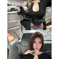 Faweilin Sister Chen Yunduo Tay áo lông thú BenmingYujie Phong Cách Cao Cấp Cổ Chữ v Áo Sơ Mi Đáy Dài Tay Màu Đen Thẻ 428 Giá Đặc Biệt 219 SH Việt Nam Thẻ231667Sh WMY23C0CM7 10Z250307