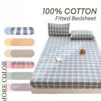 Fawziya Khăn trải giường Cotton giặt được trang bị lưới ca rô Đàn hồi đơn / Queen / King Drap giường có cao su
