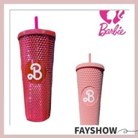 Fay cốc barbi màu hồng, với đồ dùng cho bữa tiệc barbie bằng rơm bình nước bằng rơm, bling bling barbiee studded tumbler barbies movie cốc uống nước văn phòng tại nhà trường học