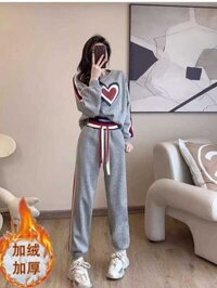 Fb Bộ Đồ Thể Thao Nữ Mùa Thu Đông Mới Nhất Kích Thước Lớn Thêm Nhung Dày Cổ Tròn Áo Nịt Chân Quầ