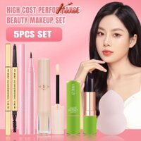 [Fda] [HOT] Bộ trang điểm 5 món Beauty GLAZED: 1 * Kem che khuyết điểm lâu trôi tự nhiên + 1 * Son môi dưỡng ẩm + 1 * Bút chì kẻ lông mày chống nước + 1 * Bút kẻ mắt chống mồ hôi + 1 * Trứng trang điểm làm đẹp