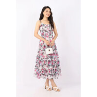 FDP33104 - Đầm dạo phố vải tơ dáng xòe hai dây căn chỉnh buộc nơ thân phối dây ren tạo kiểu - PANTIO