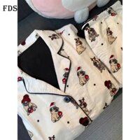 FDS Bộ đồ ngủ cho cún con hình động vật hoạt hình dáng rộng và dễ thương Bộ đồ mặc nhà dài tay mùa thu đông cho nữ