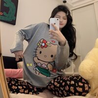Fds Bộ Đồ Ngủ Tay Dài In Hình hello kitty Thời Trang Xuân Thu Dễ Thương