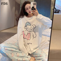 FDS mẫu mới Gối ôm con chó trắng đôi dài mùa thu đông Bộ đồ ngủ dài tay nữ bộ đồ mặc nhà hai chiếc giữ ấm