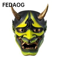Fedaog Halloween Cosplay, Xanh / Res / Vàng / Xanh Nhựa Grimace Full Face, Cosplay Chất Lượng Cao Nhật Bản Prajna Noh Kabuki Oni Samurai Đạo Cụ Halloween