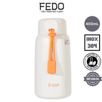 FEDO Cốc Giữ Nhiệt U-Cup 400ml Inox 304 Không Gỉ,  Bình giữ nhiệt có lưới lọc trà và quai xách
