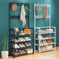 Feeship Giá Kệ để giày dép đa năng 4 tầng thông minh có 8 móc treo quần áo