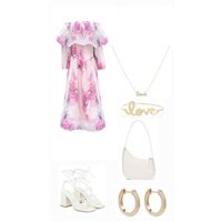 FELIX- Đầm xòe ngắn trễ vai hoa peony F001