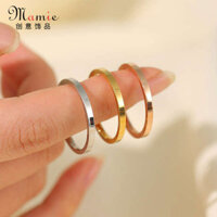 female silver rings Rings bracelets + neck + rings pairing 2mm Bóng Đồng Bằng Nhẫn Nam Nữ Không Phai Màu Nhẫn Niche Cao Cấp Cảm Giác ins Phong Cách Thép Titan Đơn Giản Nhẫn Vàng 18k