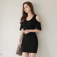 FF273 Đầm ôm body cổ tim tay phối tơ voan