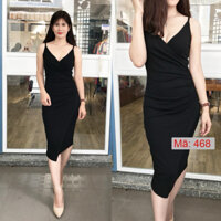 FF468 Đầm ôm body 2 dây phom dài , tà đắp chéo
