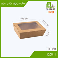 FFH3B - 1200ml - 50 hộp giấy kraft đựng thực phẩm, hộp giấy đựng thức ăn có cửa sổ, hộp đựng cơm