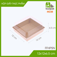 FFHP5N - 12x12x6.5 cm - 50 hộp giấy nắp PET kraft nâu đựng thực phẩm, thức ăn mang đi