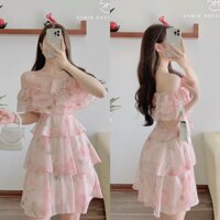 fgfg  Đầm công chúa dáng trễ vai xòe bèo xếp tầng kèm họa tiết xinh xắn, phù hợp diện đi chơi, dự tiệc 454