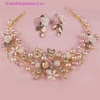 {Fh Fashion} Ngọc Trai Hoa Pha Lê Đính Đá Cưới Cô Dâu Kẹp Tóc Handmade.