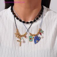 {Fh Fashion} Vòng cổ chữ thập Zircon mới INS Vòng cổ đá tự nhiên Hip Hop Thép không gỉ Love Tarot Trang sức dành cho nữ Cô gái.