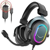 FIFINE Gaming Headset 7.1ch Surround Sound Compatible Gaming Headphones with RGB Audio Control PC/PS4/PS5 Compatible Three EQ Settings (Video, Gaming, Music Mode) Detachable Microphone Included Adjustable Volume/Headband AmpliGame H6W