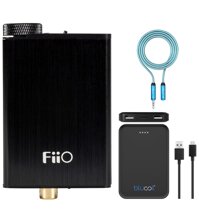 FiiO E10K USB DAC and Headphone Amplifier Black Bundle with Blucoil 5000mAh Portable Power Bank, and 6-FT Headphone Extension Cable (3.5mm)