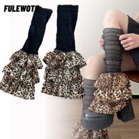 Filewoto Ruched Leg Warmer, Harajuku Mùa Đông Ấm Xù Tay Chân loe, Tất bốt in họa tiết da báo Lolita Mesh