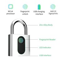 Fingerprint Padlock - Smart Keyless Biometric Lock for Gym Locker Outdoor Door Backpack Luggage Suitcase Bike Office IP66 Waterproof USB Charging