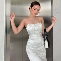 Fiona dress_ Đầm lụa trắng 2 dây xẻ tà (S,M)