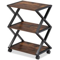FITUEYES Mobile Printer Stand 3 Tiers Wood/Metal Desk Organizer Storage Book Shelf with Skid Pads for Home and Office, FDO304501WG