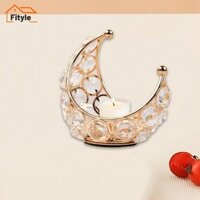 Fityle Giá đỡ nến Tealight hình mặt trăng Đèn nến để bàn Chân nến kim cương giả