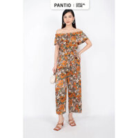 FJS3146 - Jumpsuit dạo phố vải lụa dáng ôm vai trễ đổ bèo eo chun kèm dây buộc nơ - PANTIO