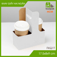 FKQ1T - 100 khay giấy trắng 2 ngăn quai xách đựng ly nước và hoa, khay quà tặng đựng cafe mang đ