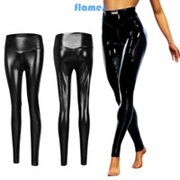 Fl Faux Leather Nine Tenths Quần Legging Bóng Quần Thời Trang Cho Nữ