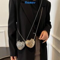 Fl Túi Mini kim loại hình trái tim sành điệu với Chian có thể tháo rời dành cho nữ Túi xách đeo chéo kim loại rỗng Ví đựng tiền xu
