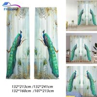 Flameer 2x Con Công Xanh Vải Tuyn Màn Lọc Ánh Sáng Cửa Sổ Drap Rèm Cho