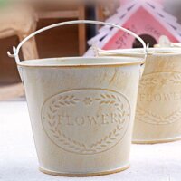 Flameer Shabby Chic Iron Flower Buckets Plants Planter Pot Bucket Flower Vases Home Balcony Floral Decor