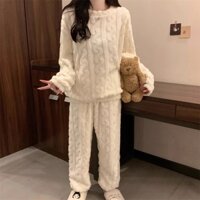 Flannel Mùa Đông Nữ Bộ Đồ Ngủ Làm Dày Nhung Ấm Bộ Lông Cừu Áo Chui Đầu Plus Quần Nữ Bộ Đồ Ngủ Thường Ngày