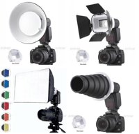 Flash Portrait Kit with Softbox, Diffuser, Beauty Dish Reflector, Snoot, Honeycomb, Barndoor for Sony F56AM; Nikon SB24, SB26, SB27, SB28; Canon 38...