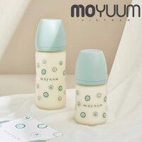 [Flash sale⭐] Bình sữa Thủy tinh tráng silicon Moyuum Happy More (mặt cười xanh) 150ml/240ml - Hàn Quốc chính hãng