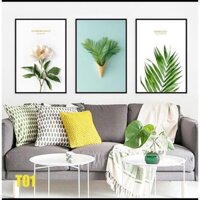 FLASH SALE  GIẢM 50% XẢ HÀNG-  Tranh tráng gương Lá Hoa - Bộ 3 tấm 40x60cm