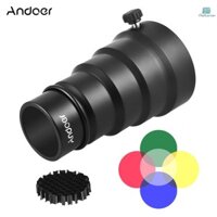 Flash Snoot Andoer 98mm Mini Flash Mount Kim Loại Snoot Với Lưới Tổ Ong 5 Bộ Lọc Màu Cho Neewer Andoer Godox 180W 250W 300W Mini Studio Stro MallcenTOP4