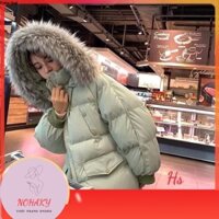 [FLASHSALE] Áo Khoác Phao Nữ Mũ Lông Chồn  Áo Đại Hàn Nữ Lót Bông Dáng Rộng 5 Màu G028