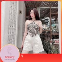 [FLASHSALE] Bộ Yếm Ngựa Vằn Quần Short Trắng Nữ Set Quần Đùi Áo Yếm Buộc Dây Nữ HA76