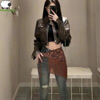 Flashsync Thắt lưng tua rua buộc dây, Thắt lưng in họa tiết da báo da lộn Punk Hip-hop, Trang trí quần jean có thể điều chỉnh Phóng đại Vintage Fur Triangle Belt Dạo phố