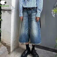 Flashsync Y2k Quần Jean Nữ, Quần Short Denim Ống Rộng Retro, Phong Cách Ins Hàn Quốc Baggy Có Túi Quần Cao Bồi Đảng