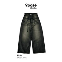 FLAV LOOSE PLEAT JEANS - Quần Jean Baggy Ống Rộng Phối Dây Unisex Nam Nữ -  9POSE STUDIO - BAGGY JEANS