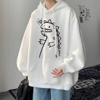 Fleece lining thicken long-sleeved t-shirt có mũ trùm đầu t men's sweatshirt ready stock [giảm giá 35%] khủng long nhỏ graffiti sweatshirt nam autumn winter ins trendy loose