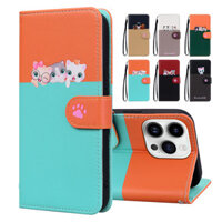Flip Cover cho Samsung Galaxy S24 S23 FE S22 Note 20 Ultra Note 10 Pro S24FE S24 + Vỏ điện thoại họa tiết chó mèo hoạt hình dễ thương có giá đỡ thẻ Vỏ nhựa TPU mềm