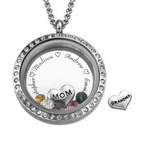 Floating Charms Engraved Locket Personalized with Birthstones- Custom Pendant for Mom