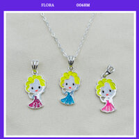 FLORA 0068M - [Có bán lẻ] Dây chuyền bạc ta hình nữ hoàng băng giá Elsa màu hồng, xanh dành cho bé gái