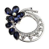 Flower Scarf Clip Beautiful Rhinestone Buckle Ring Brooch Pin - Blue