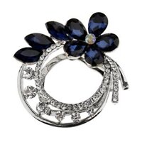 Flower Scarf Clip Beautiful Rhinestone Buckle  Brooch Pin - Blue